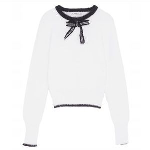LIKE NEW! ZARA FUZZY WHITE AND BLACK COQUETTE SWEATER